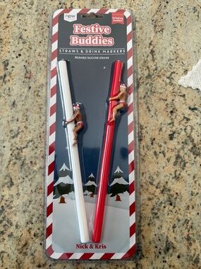 Festive Buddies Reusable Silicone Straws - Red & White